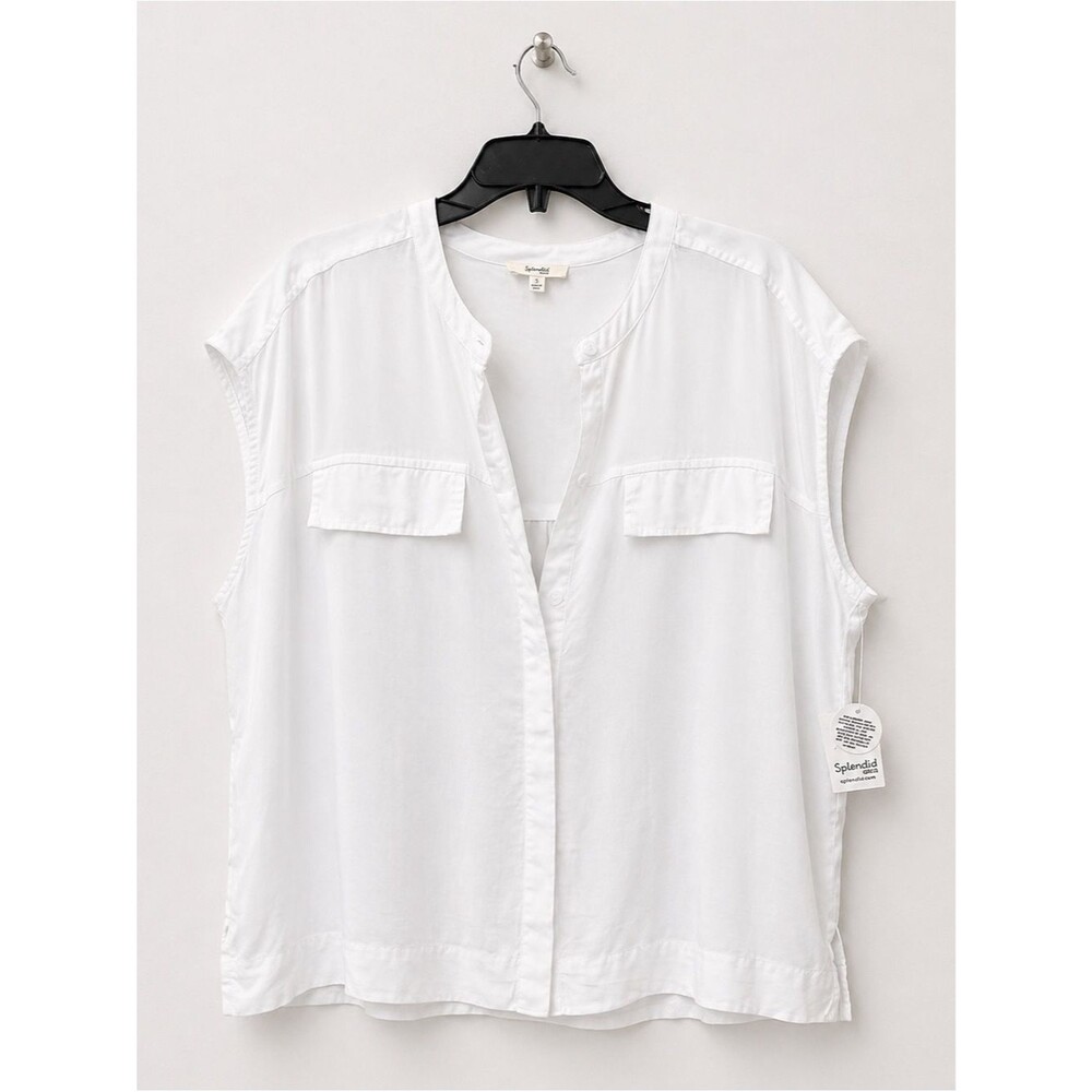 Splendid Kamryn Button Front Shirt Cap Sleeve Relaxed Fit White Small NEW